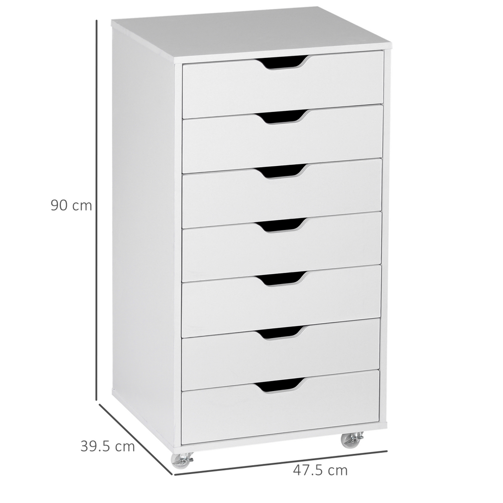 Vinsetto Mobile Filing Cabinet, 7-drawer File Cabinet with Wheels, White
