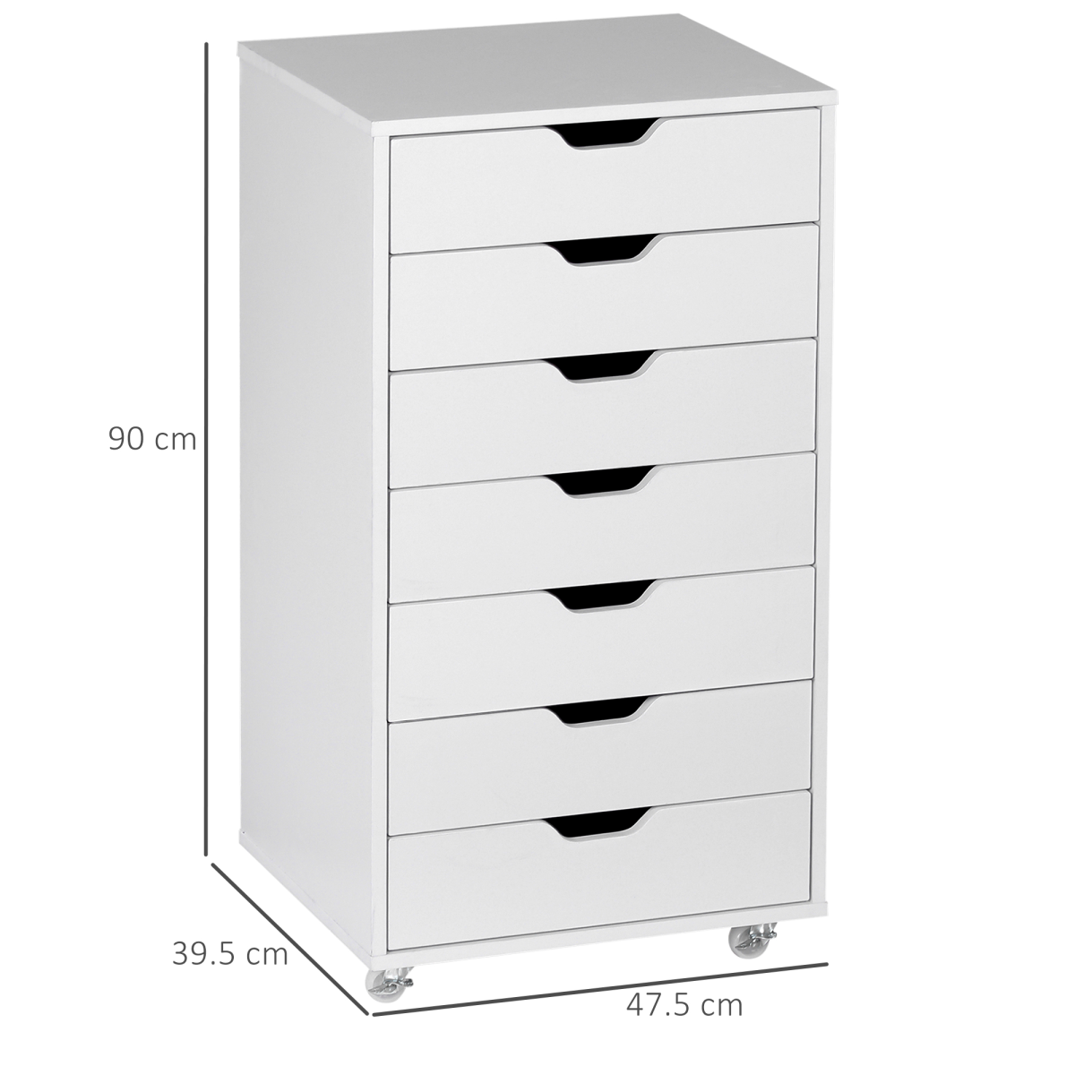 Vinsetto Mobile Filing Cabinet, 7-drawer File Cabinet with Wheels, White