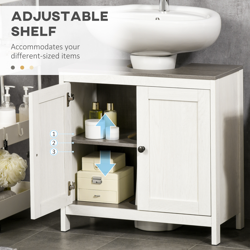Freestanding Bathroom Under Sink Cabinet w/ Doors Adjustable Shelf, White