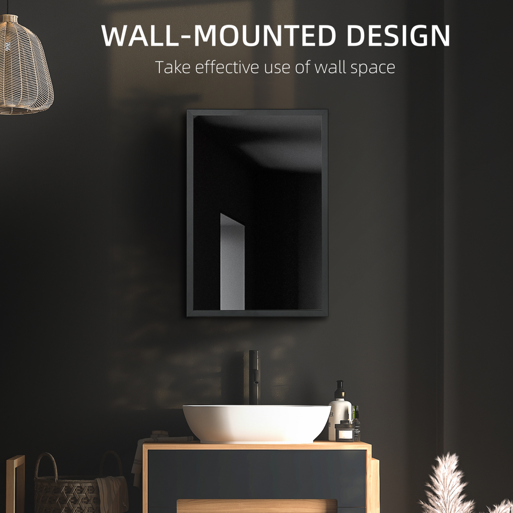 Wall Mounted Bathroom Cabinet With Mirror Three-Tier Shelves Black 60H