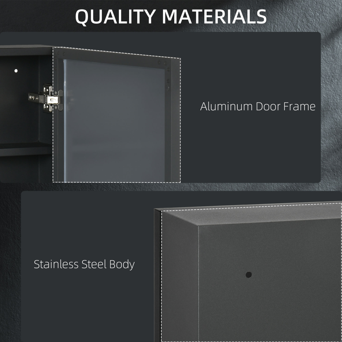 Wall Mounted Bathroom Cabinet With Mirror Three-Tier Shelves Black 60H